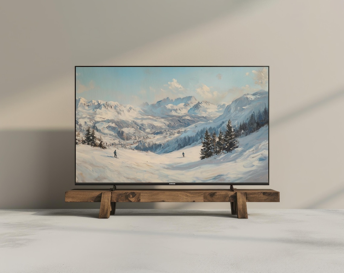 Bright Alpine Ski Slope Skiers Sunny Winter Mountain Scene Art Poster - Image 3