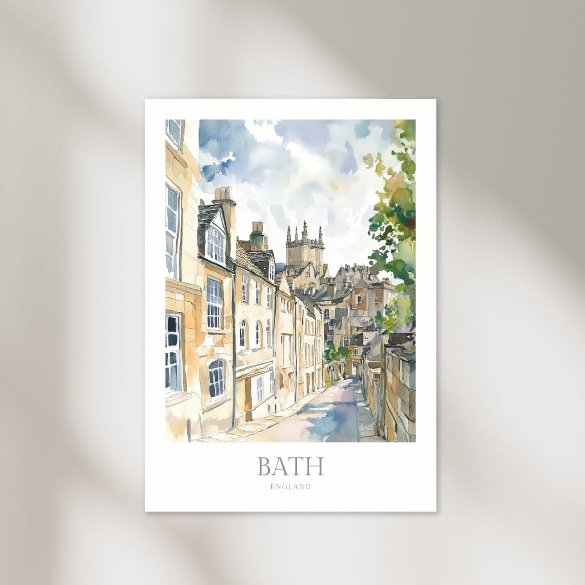 Bath England Historic Street Abbey Watercolor Architecture Poster