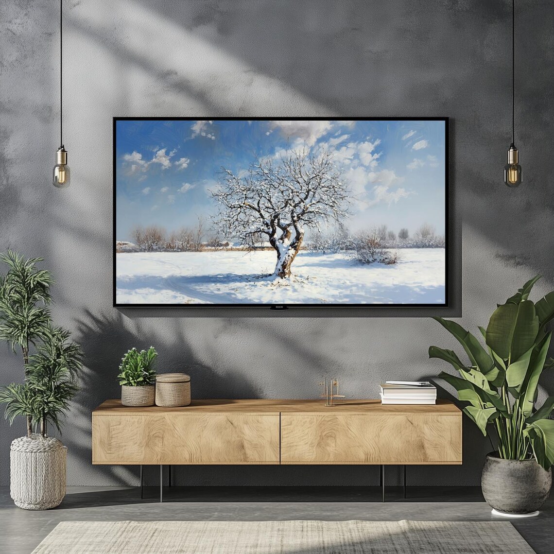 Winter Snowy Tree Landscape Vintage Oil Painting Frame Tv Art Poster