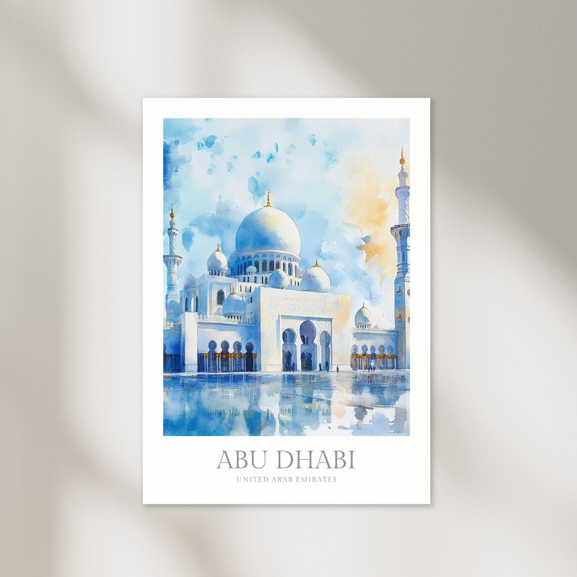 Abu Dhabi Sheikh Zayed Grand Mosque Watercolor Architecture Poster