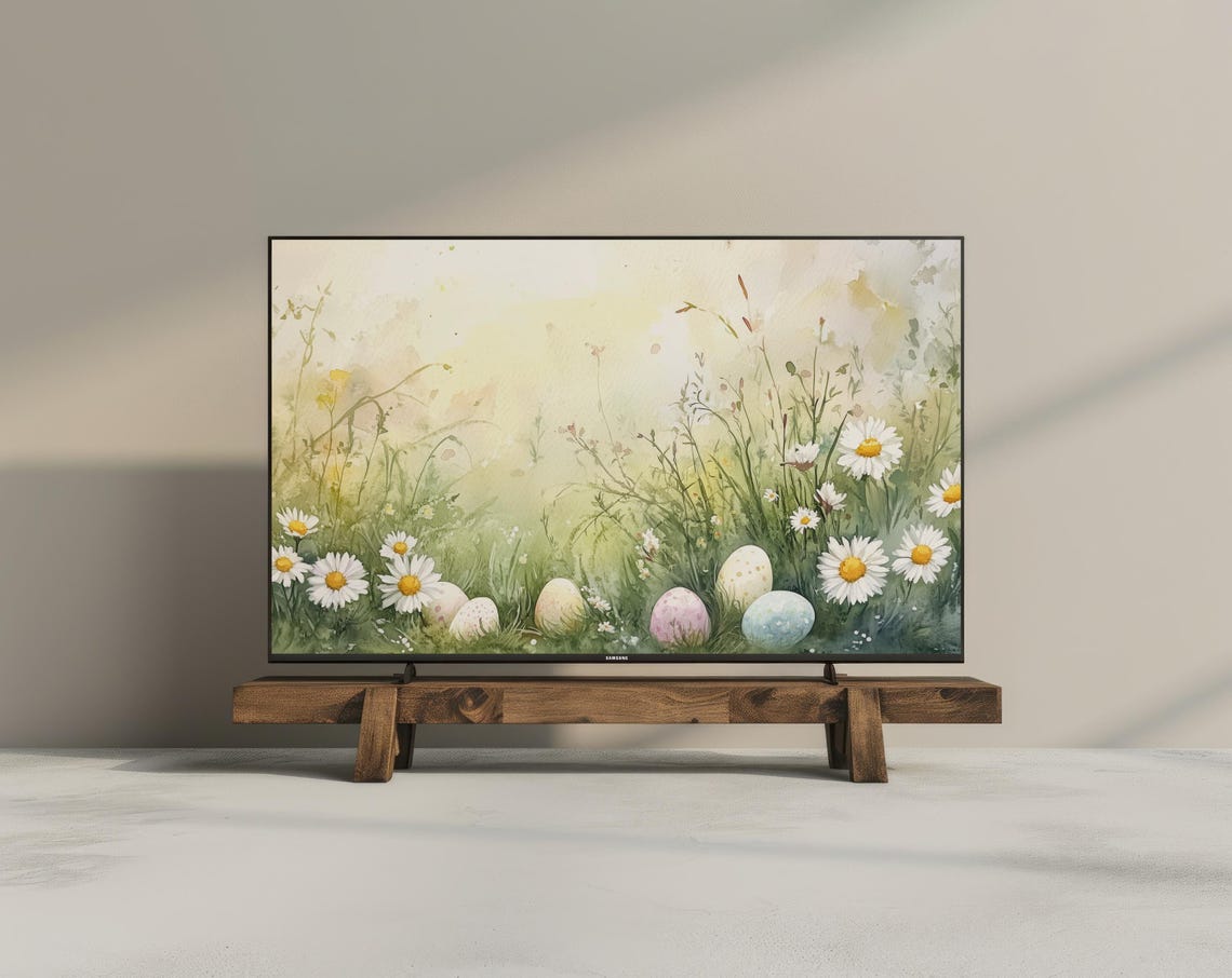 Easter Eggs Daisies Spring Meadow Watercolor Floral Holiday Art Poster - Image 3