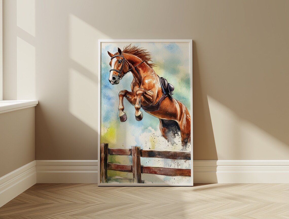Chestnut Horse Show Jumping Watercolor Equestrian Poster Art - Image 3