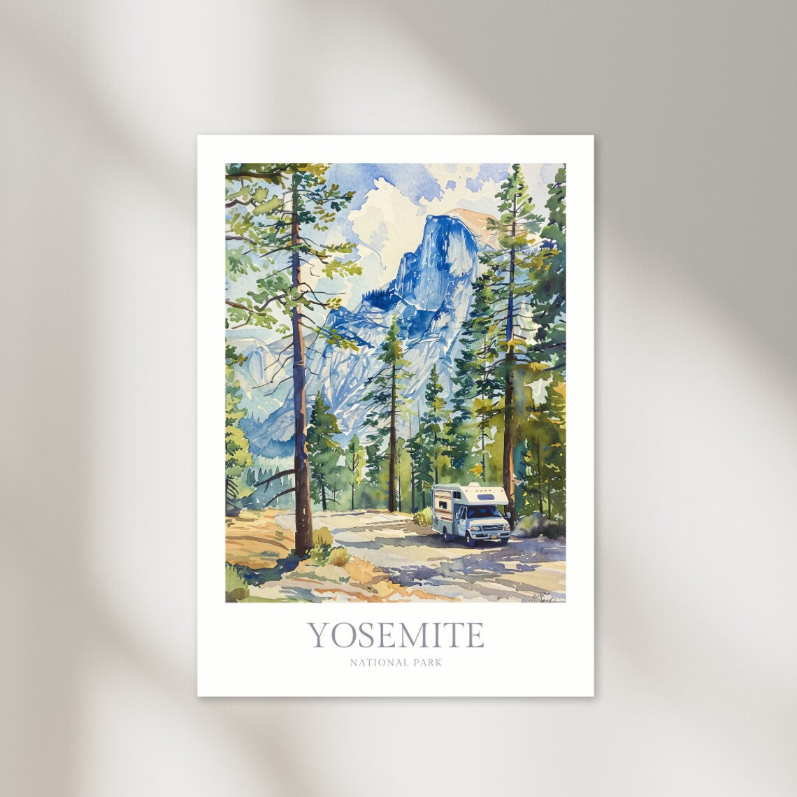 Yosemite National Park California Watercolor Travel Poster