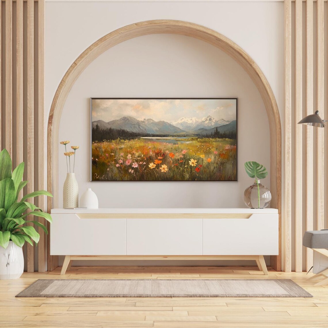 Colorful Wildflower Meadow Lake Snowy Mountain Peaks Frame TV Poster - Image 2
