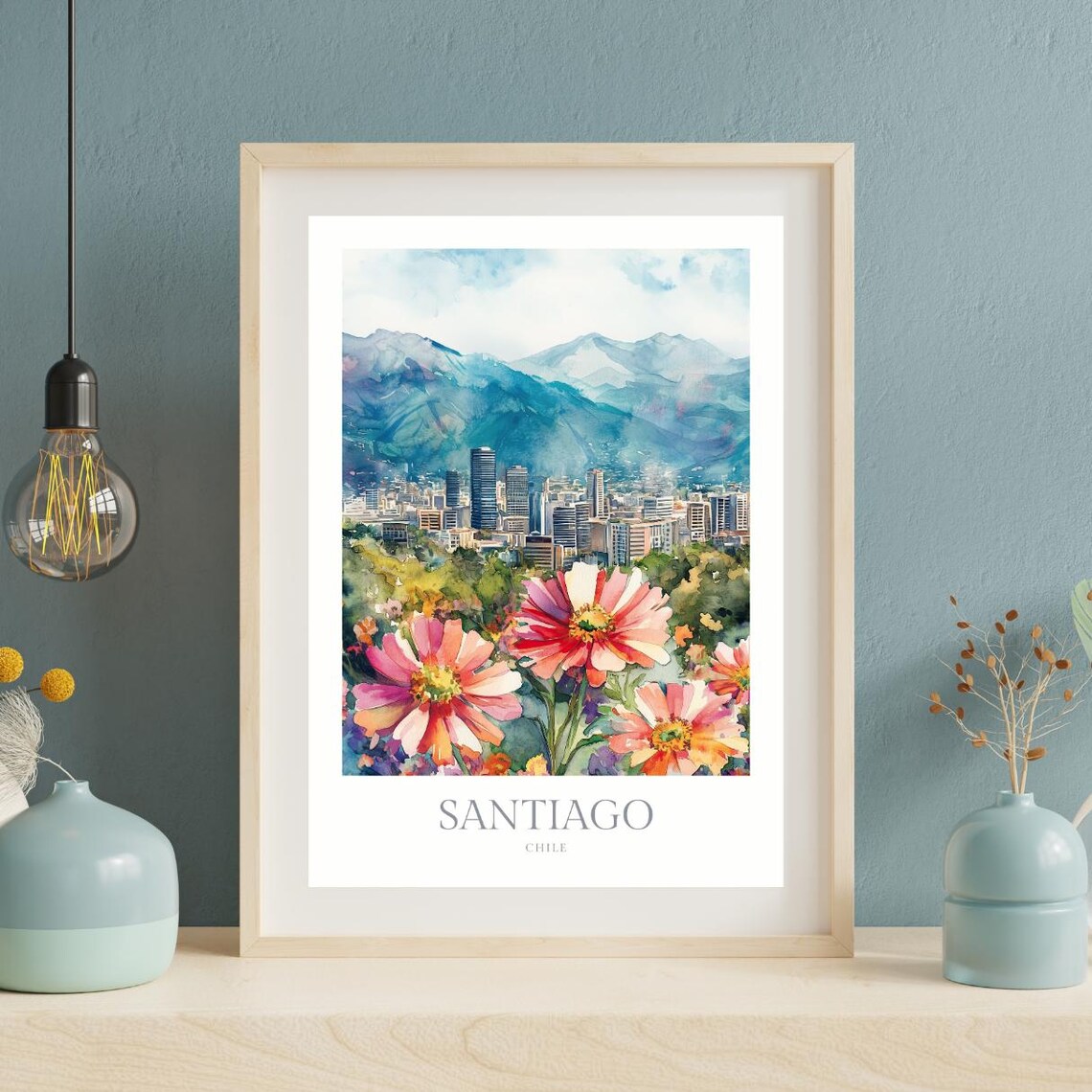Santiago Chile Watercolor Travel Poster Art Print - Image 2