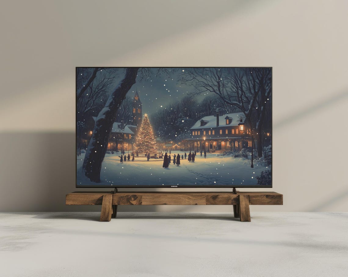 Christmas Frame Tv Art Cozy Christmas Tree Painting Holiday Market Vintage Winter Tv Art Frame Tv Art Farmhouse