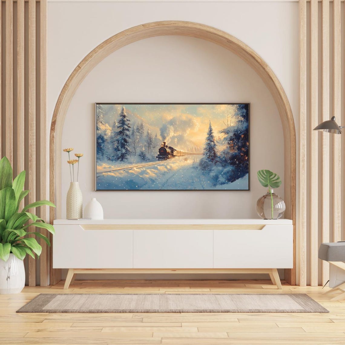 Christmas Express Steam Train Snowy Forest Winter Night Art Poster - Image 2