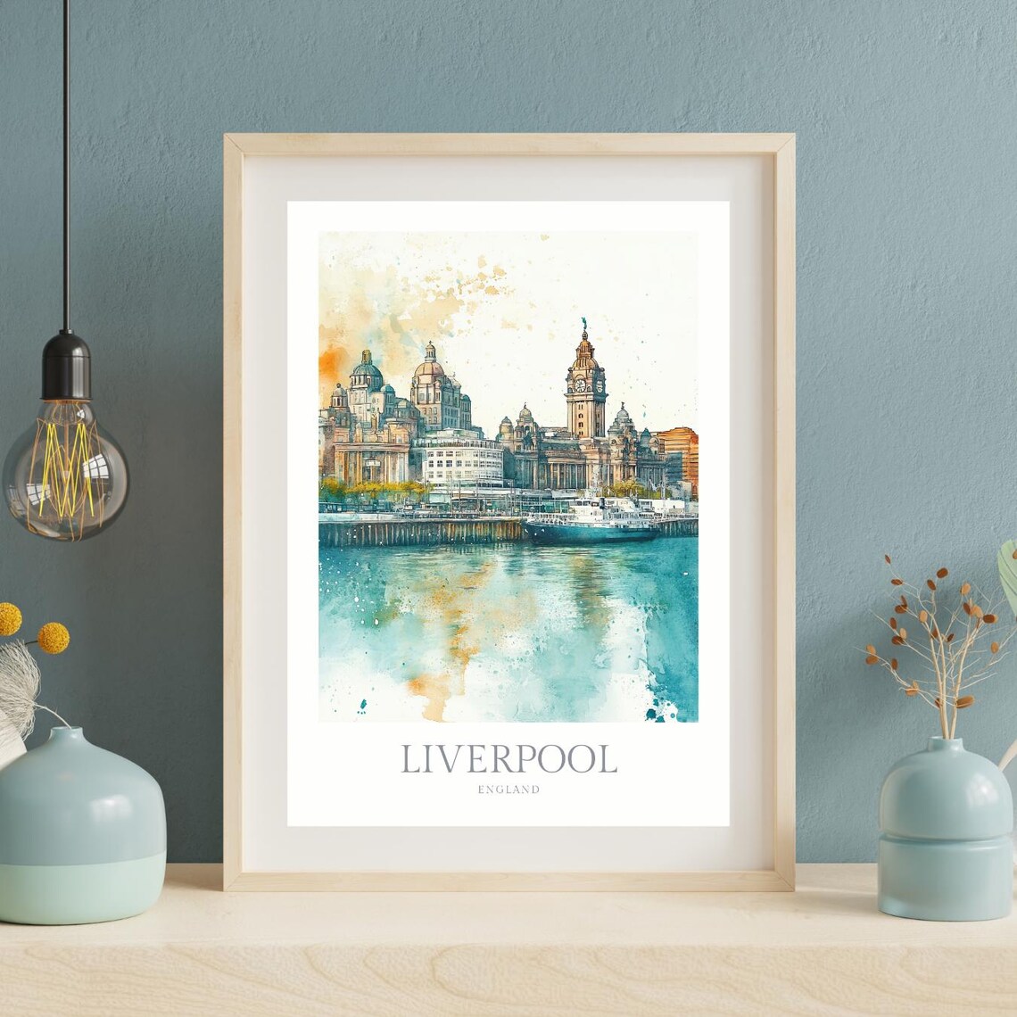 Liverpool England Watercolor Travel Poster - Image 2