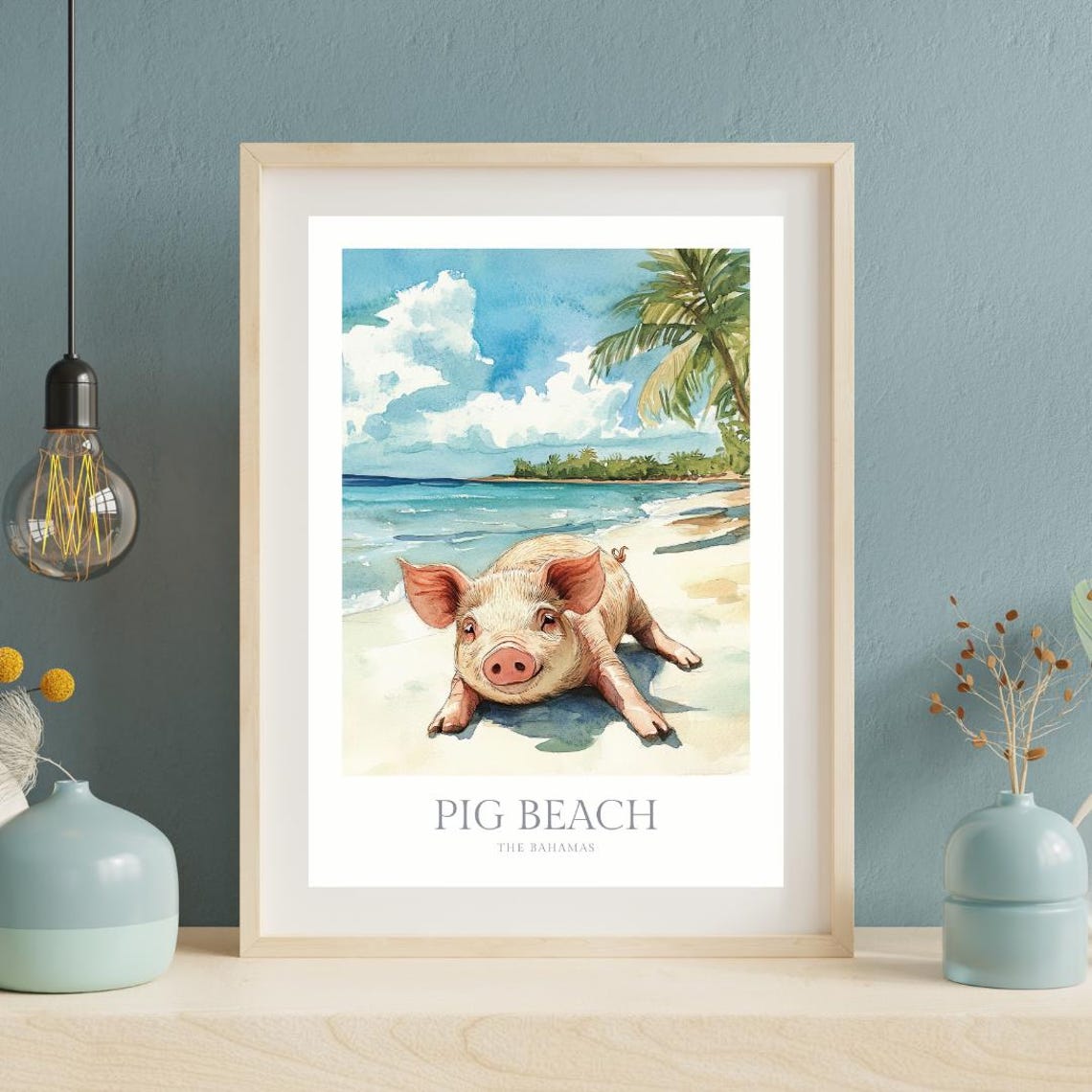 Pig Beach Bahamas Caribbean Tropical Island Watercolor Poster - Image 2