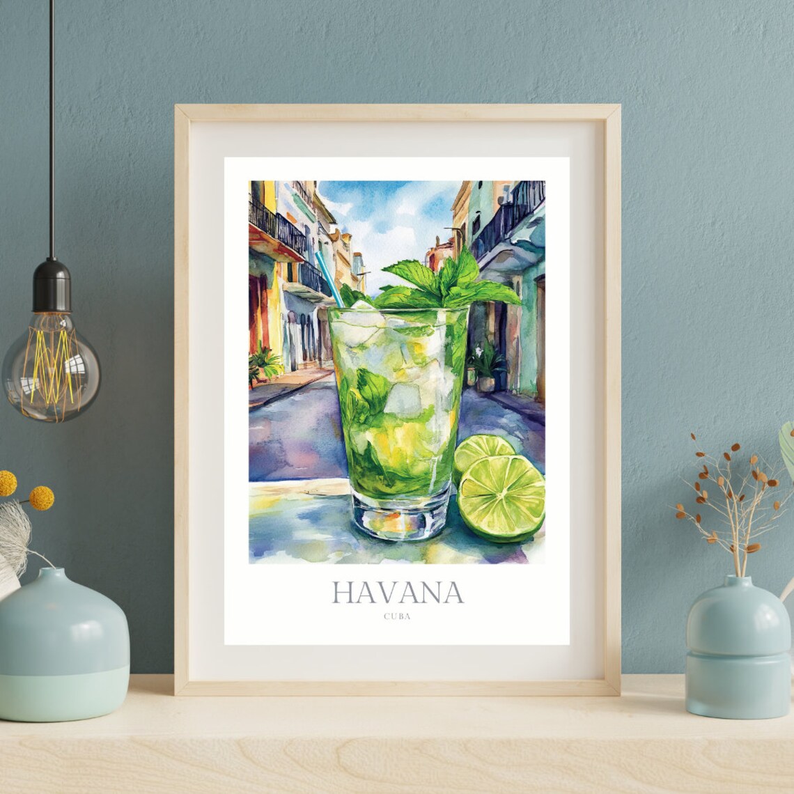 Havana Cuba Mojito Cocktail Watercolor Tropical Travel Poster - Image 2