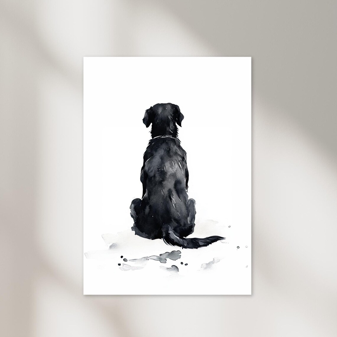 Black Dog From Behind Watercolor Minimalist Pet Portrait Poster
