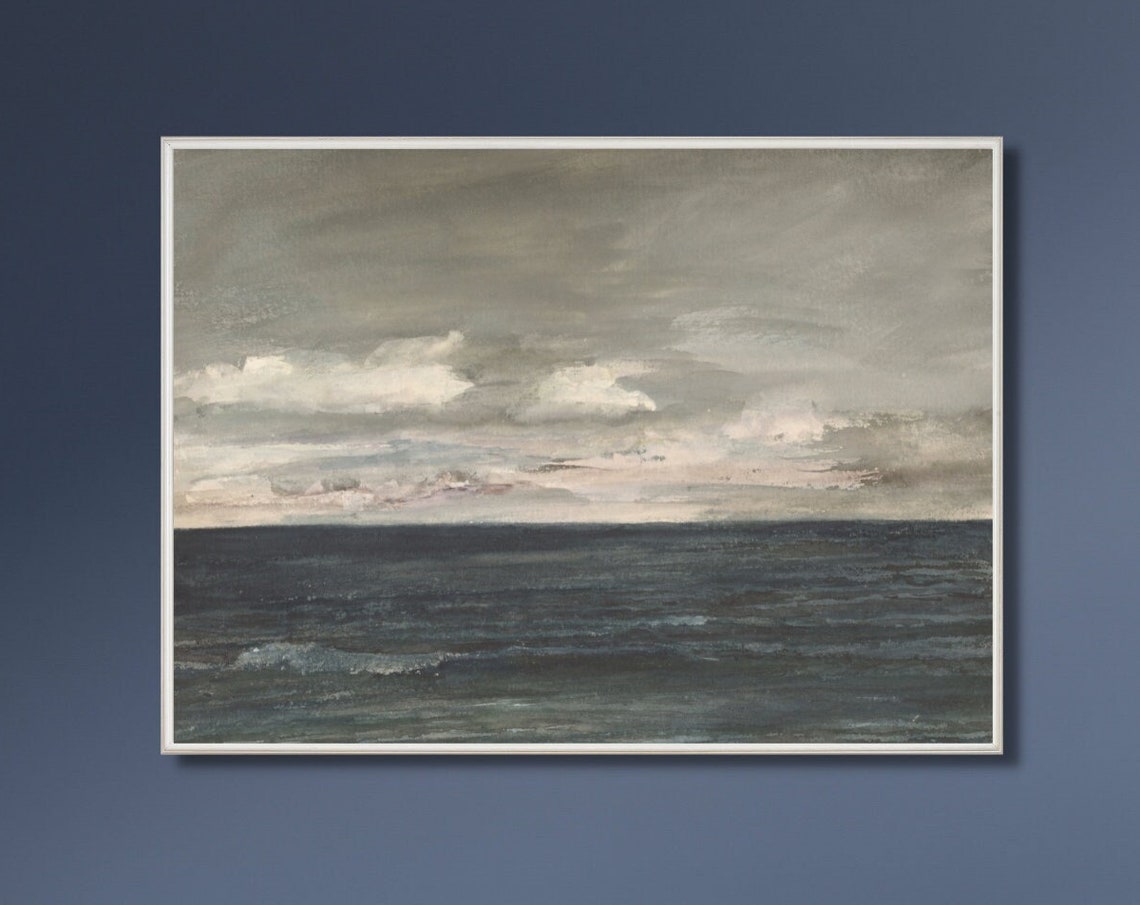 Overcast Ocean Under Grey Clouds Moody Vintage Seascape Poster - Image 3