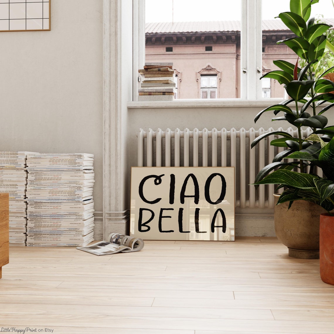 Ciao Bella Black Brush Script Italian Greeting Chic Quote Poster