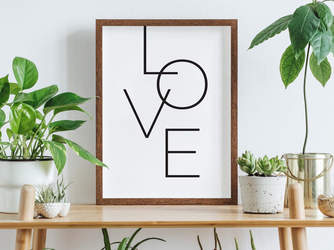 Love Thin Line Minimalist Interlocking Letter Typography Poster
