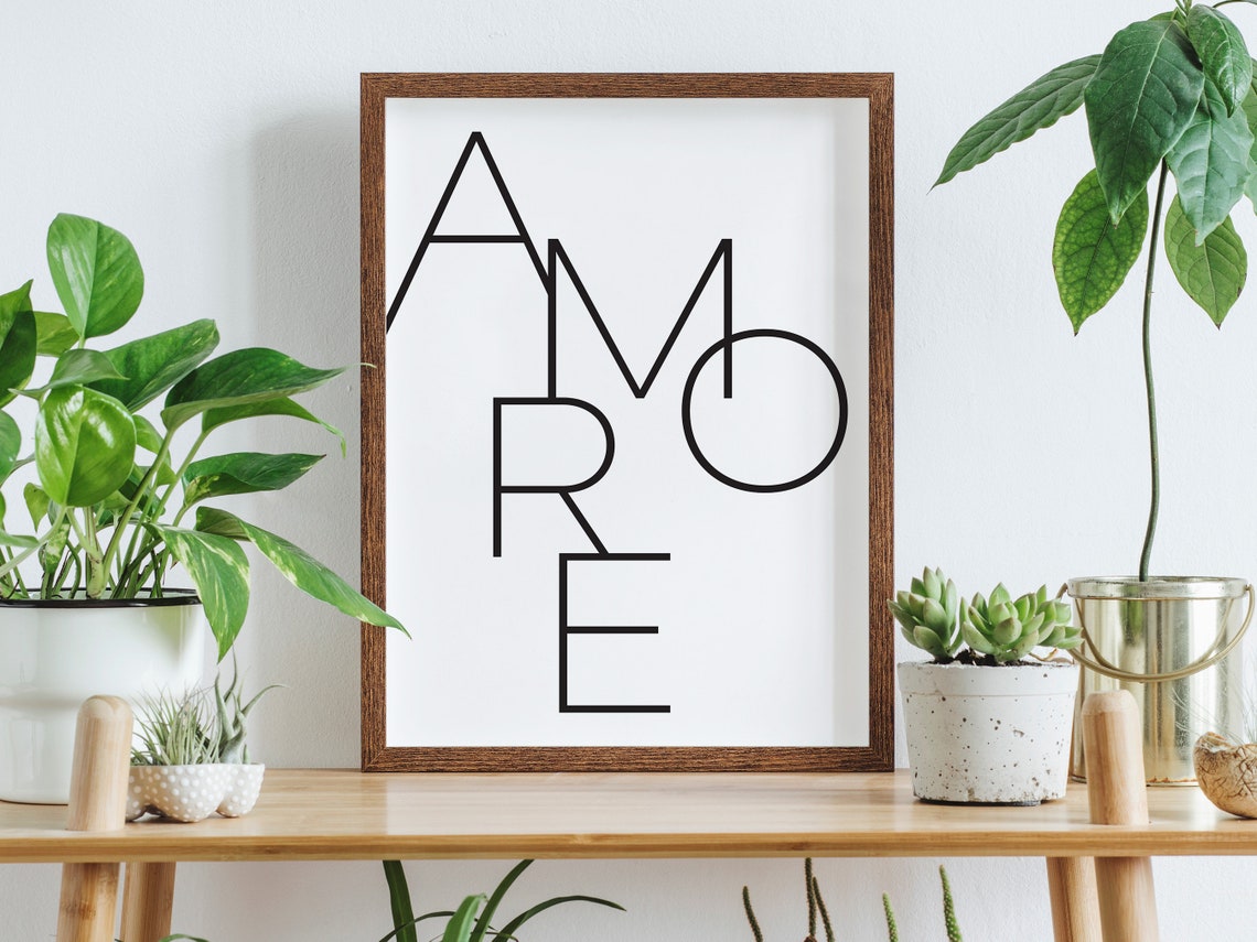 Amore Italian Love Minimalist Interlocking Letter Typography Poster