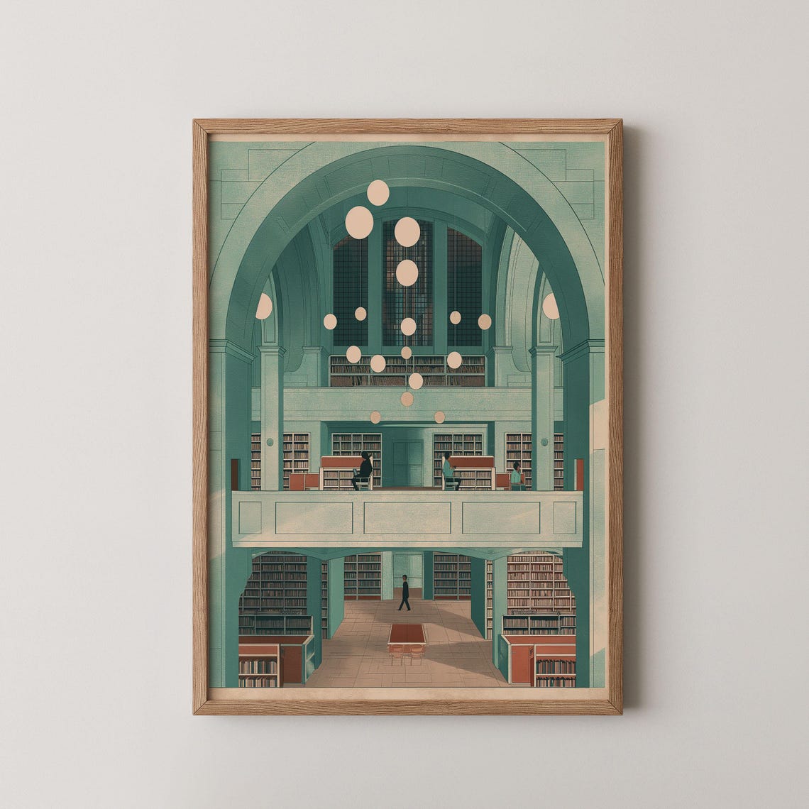Grand Library Reading Hall Bookshelves Elegant Interior Art Poster