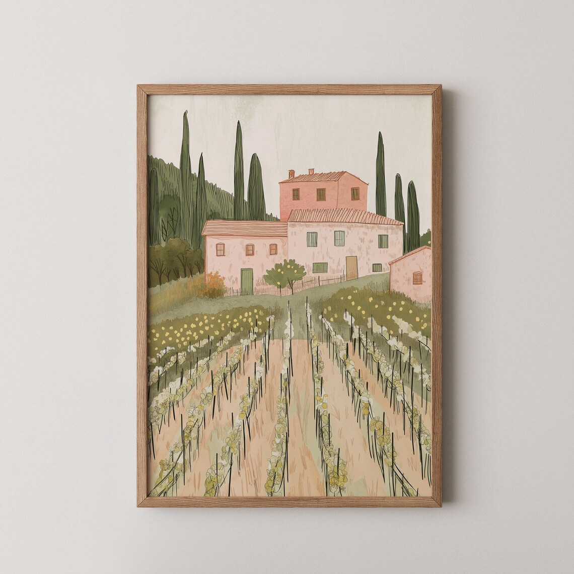 Italian Vineyard Villa Tuscany Countryside Cypress Trees Art Poster