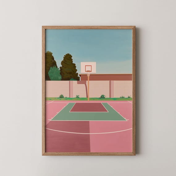 Minimalist Basketball Poster Hoop Sports Print Girly Dopamine Decor Wall Art