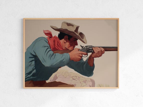 Vintage Cowboy Sketch Print Rustic Western Wall Art