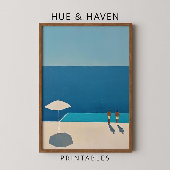 Retro Swimming Pool Art Print Minimalist Mcm Summer Decor