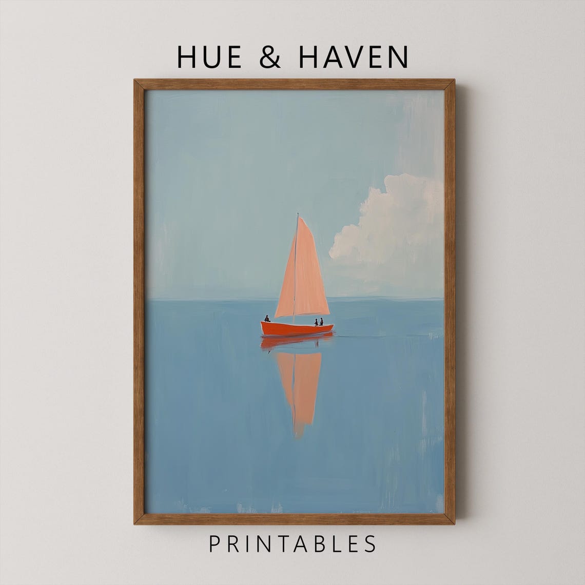 Red Sailboat Art Print Minimalist Nautical Blue Sea Painting