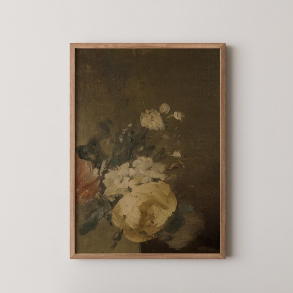 Dark Green Abstract Art Print Moody Minimalist Texture Oil Painting Wall