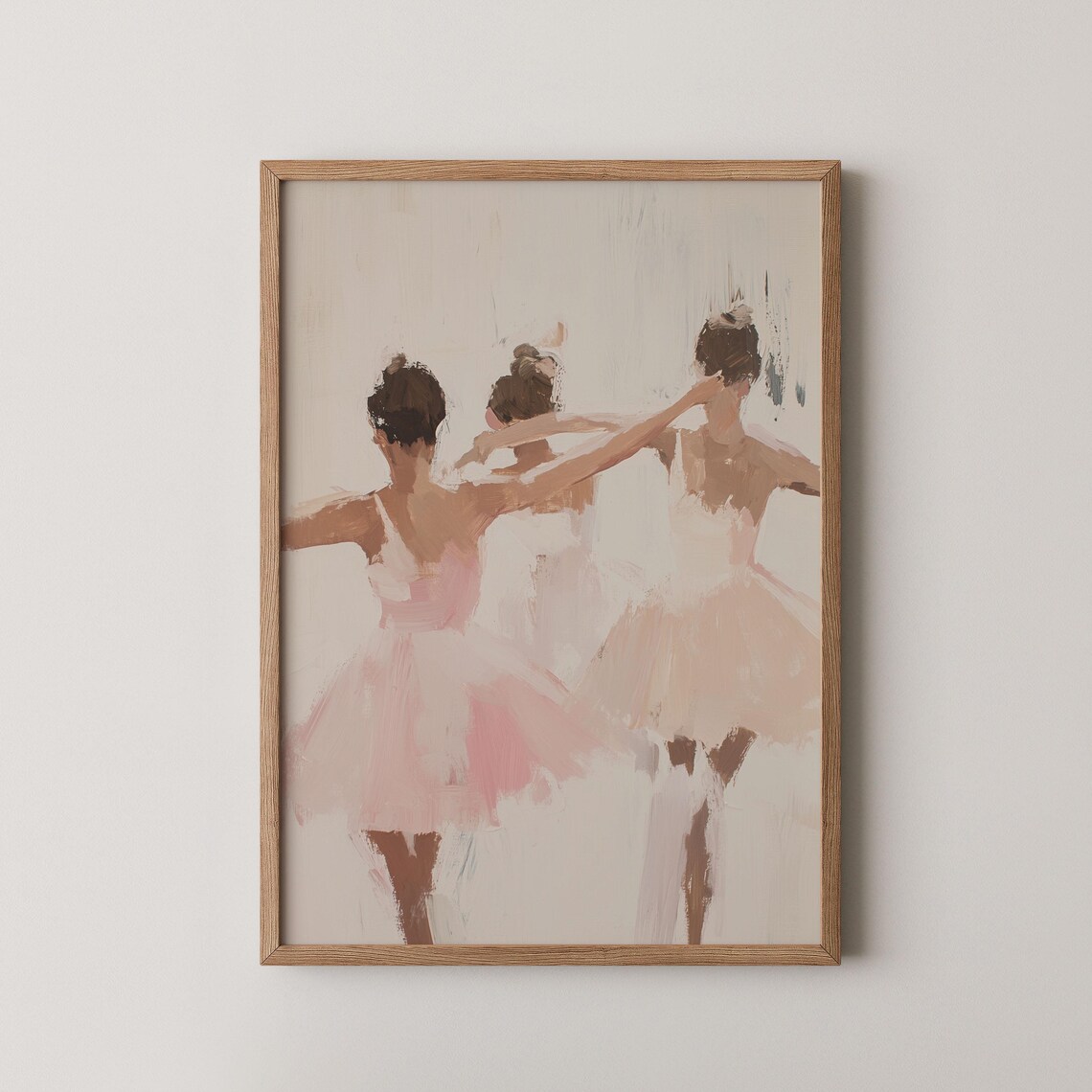 Three Ballerinas Pink Tutus Soft Oil Painting Dance Rehearsal Art Poster