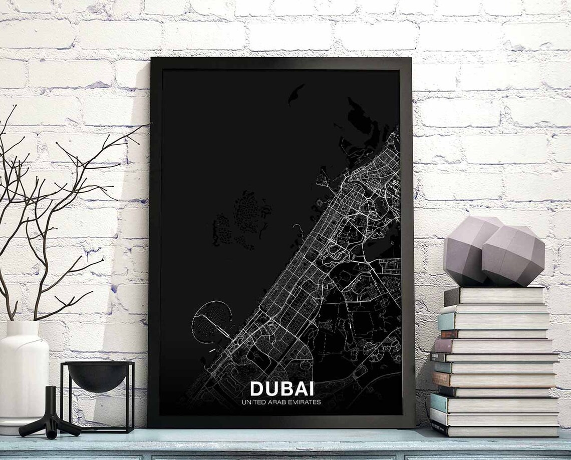 Dubai United Arab Emirates Black City Street Map Modern Minimalist Poster