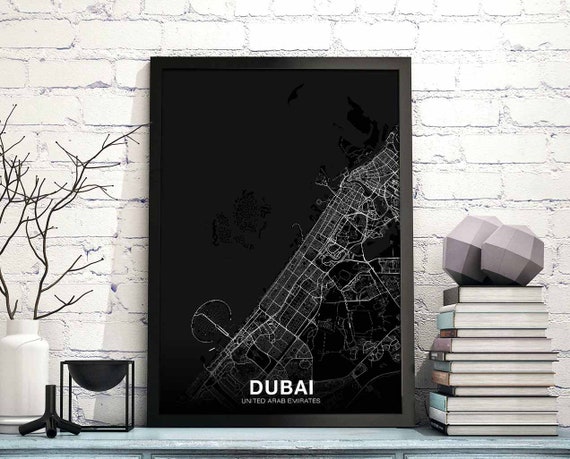 Dubai United Arab Emirates Map Poster Black White Hometown City Print Modern Home Decor Office Decoration Wall Art Dorm Bedroom Gift