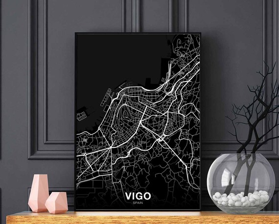 Vigo Spain Map Poster Black White Hometown City Print Modern Home Decor Office Decoration Wall Art Dorm Bedroom Gift