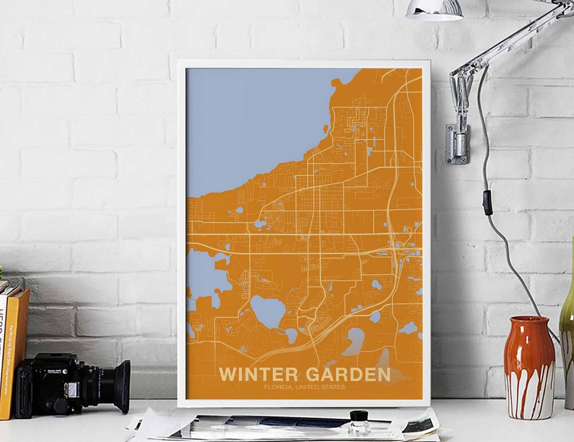 Winter Garden Florida Orange City Map Poster Modern Hometown Decor