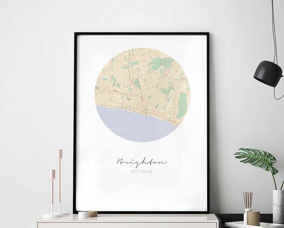 Brighton Great Britain Round City Map Minimal Beige Art Print