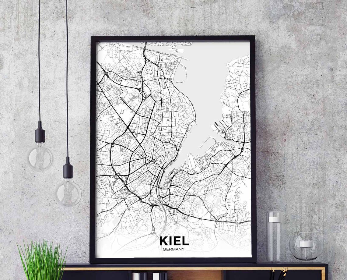 Kiel Germany Black and White Minimalist Harbor City Map Poster