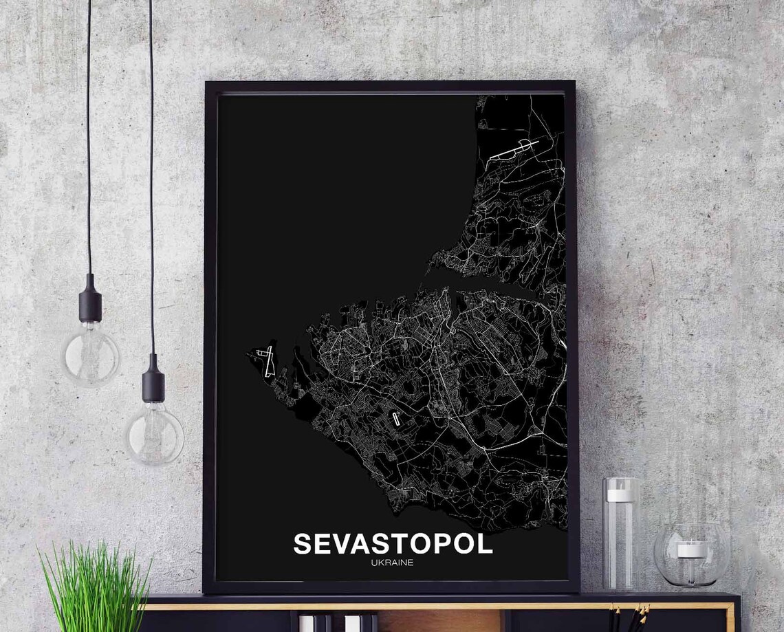 Sevastopol Ukraine Black City Map Modern Minimal Street Art Home Decor Poster