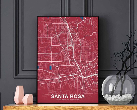 Santa Rosa California Rich Red Minimalist City Map Art Poster