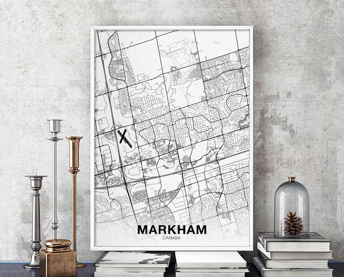 Markham Canada Street Map Minimalist White City Poster Modern Decor