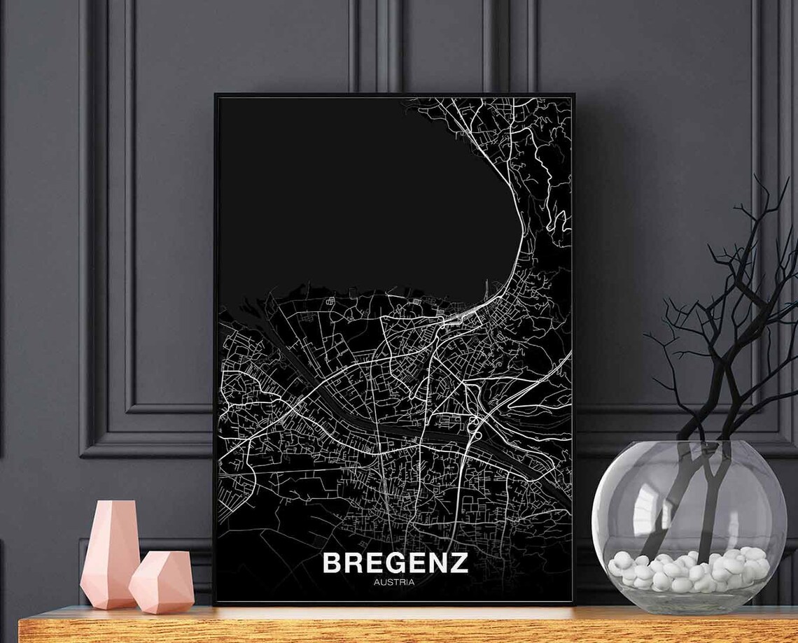 Bregenz Austria City Map Poster Black Lake Constance Street Art