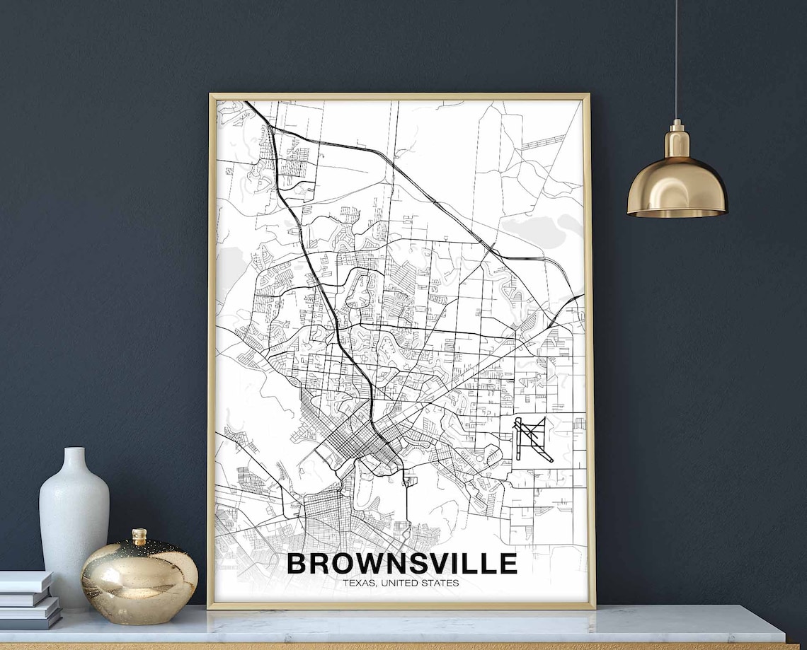 Brownsville Texas Map Poster, Modern Hometown Decor