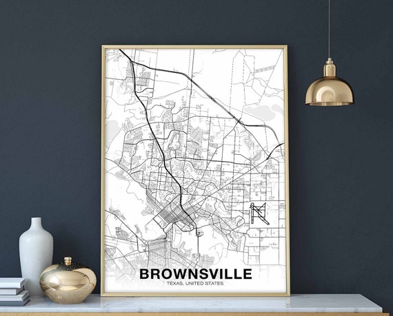 Brownsville Texas Map Poster, Modern Hometown Decor