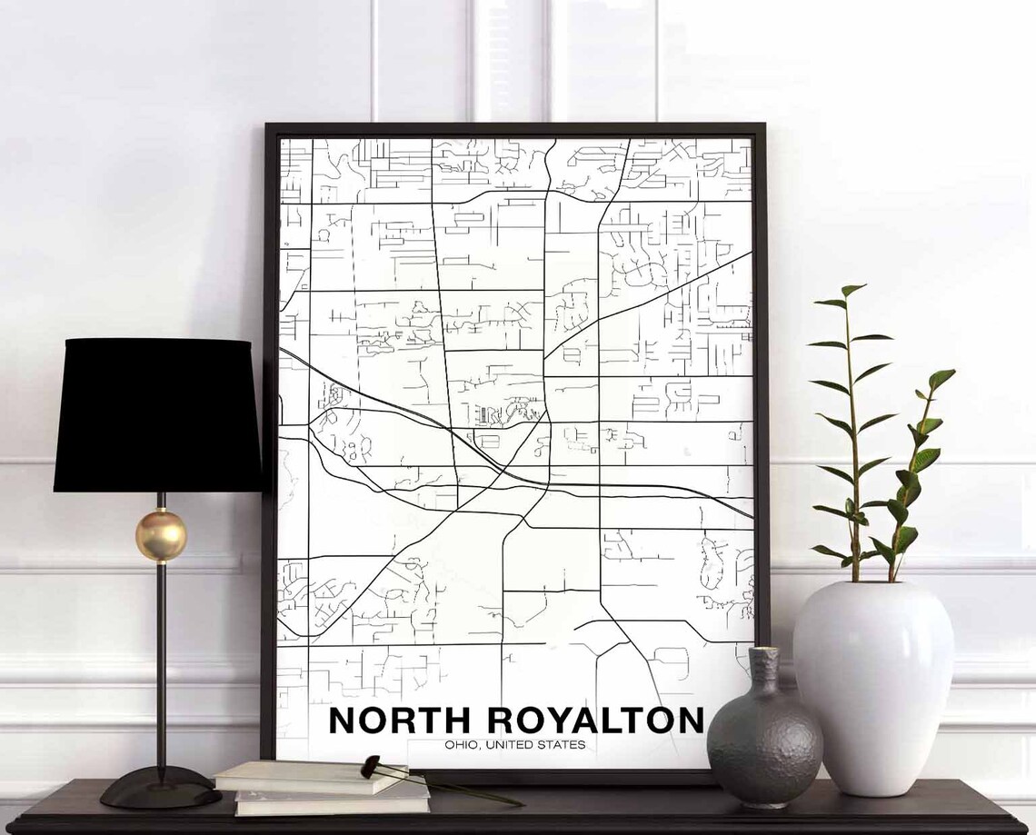 North Royalton Ohio City Street Map Minimalist Black and White Poster
