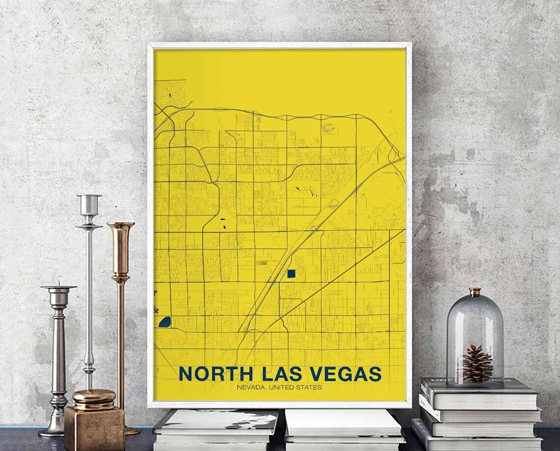 North Las Vegas Nevada City Map Poster Yellow Modern Wall Decor