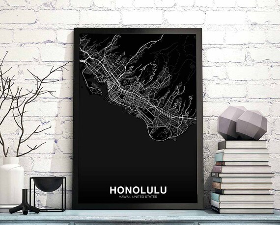 Honolulu Hawaii USA Map Poster, Modern Home Decor