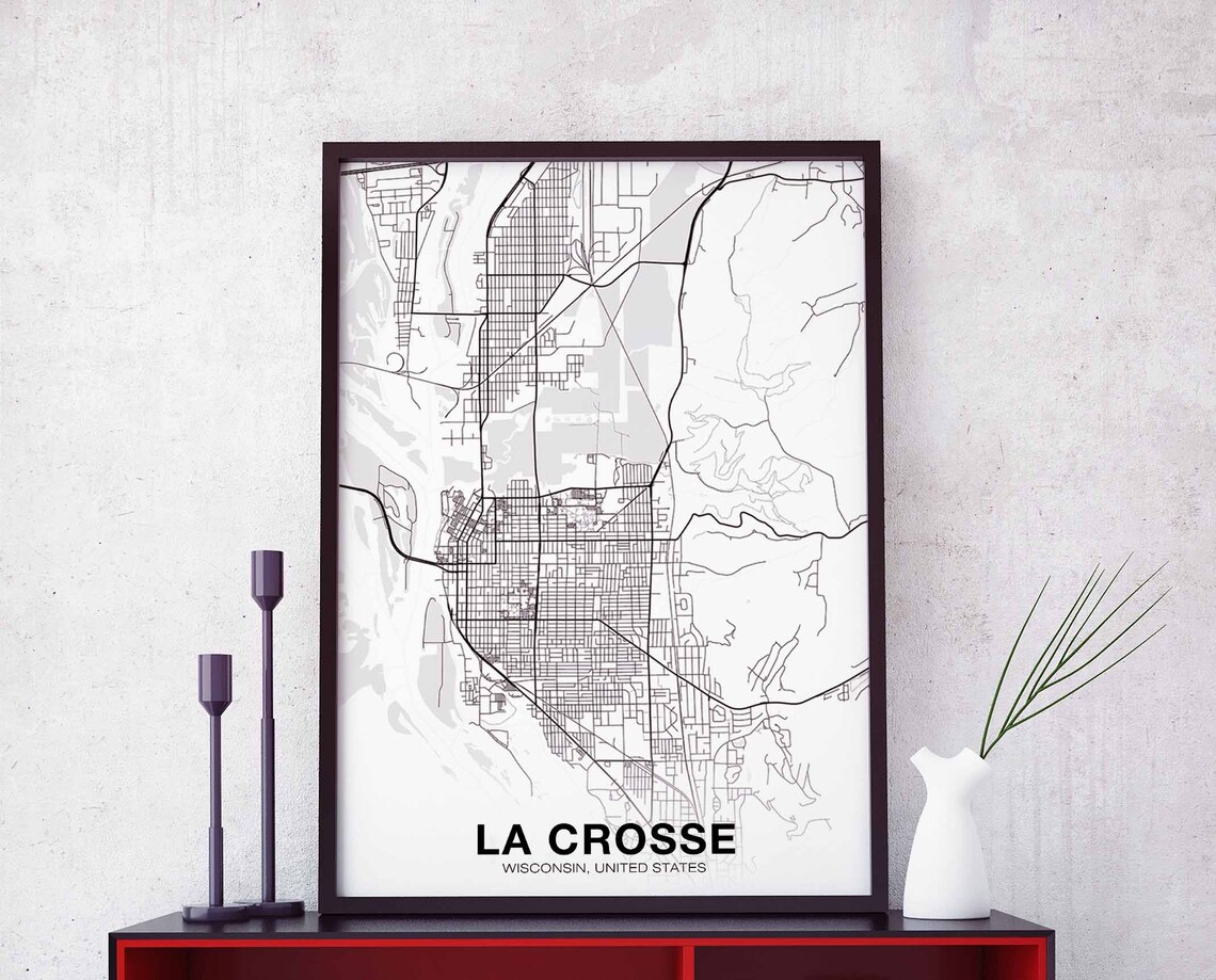 La Crosse Wisconsin White City Street Map Minimalist United States Poster Gift
