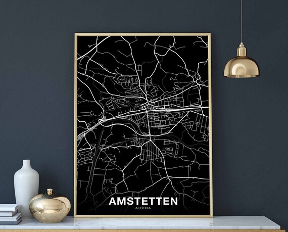 Amstetten Austria Map Poster Black White Hometown City Print Modern Home Decor Office Decoration Wall Art Dorm Bedroom Gift