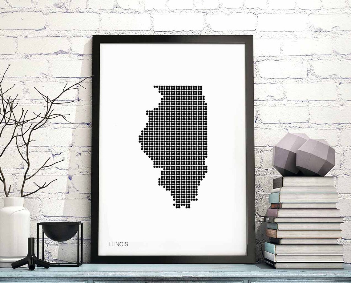 Illinois Minimal Dots Retro Map Art Print
