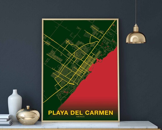Playa Del Carmen Mexico Map Poster Color Hometown City Print Modern Home Decor Office Decoration Wall Art Dorm Bedroom Gift