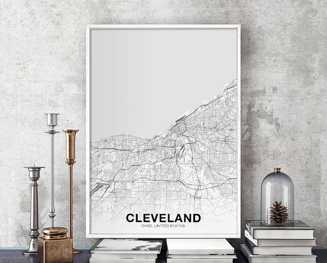 Cleveland, Ohio USA Map Poster, Modern City Print