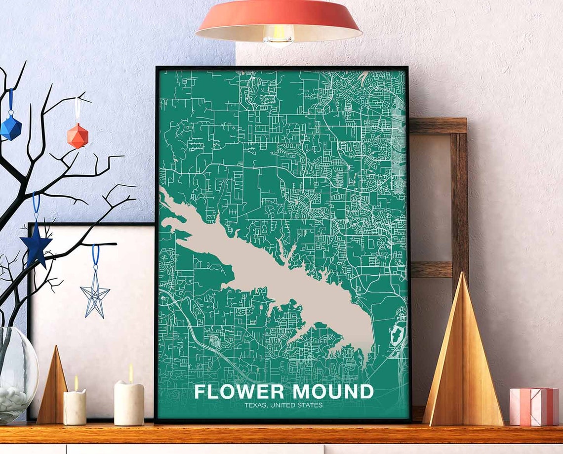 Flower Mound Texas Green City Street Map Modern Hometown Poster