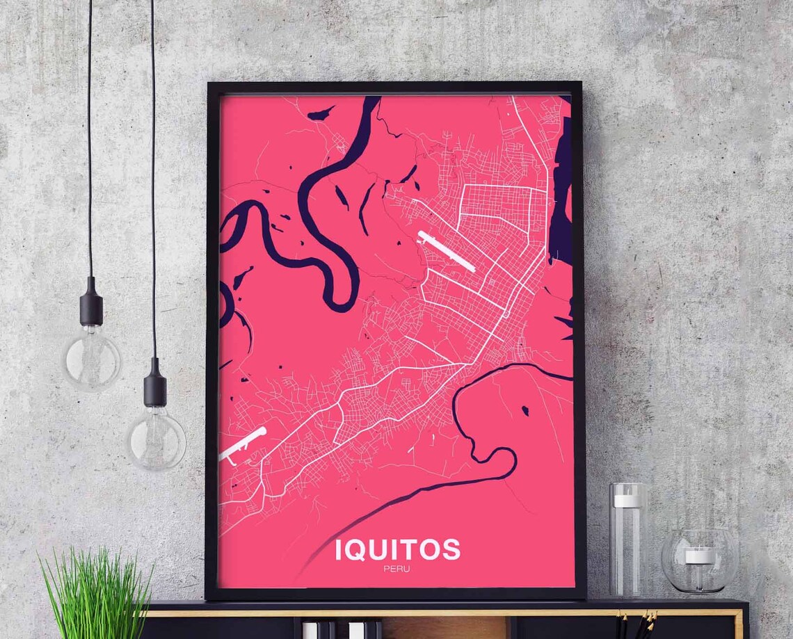 Iquitos Peru Color City Map Poster Pink Street Layout Hometown Art