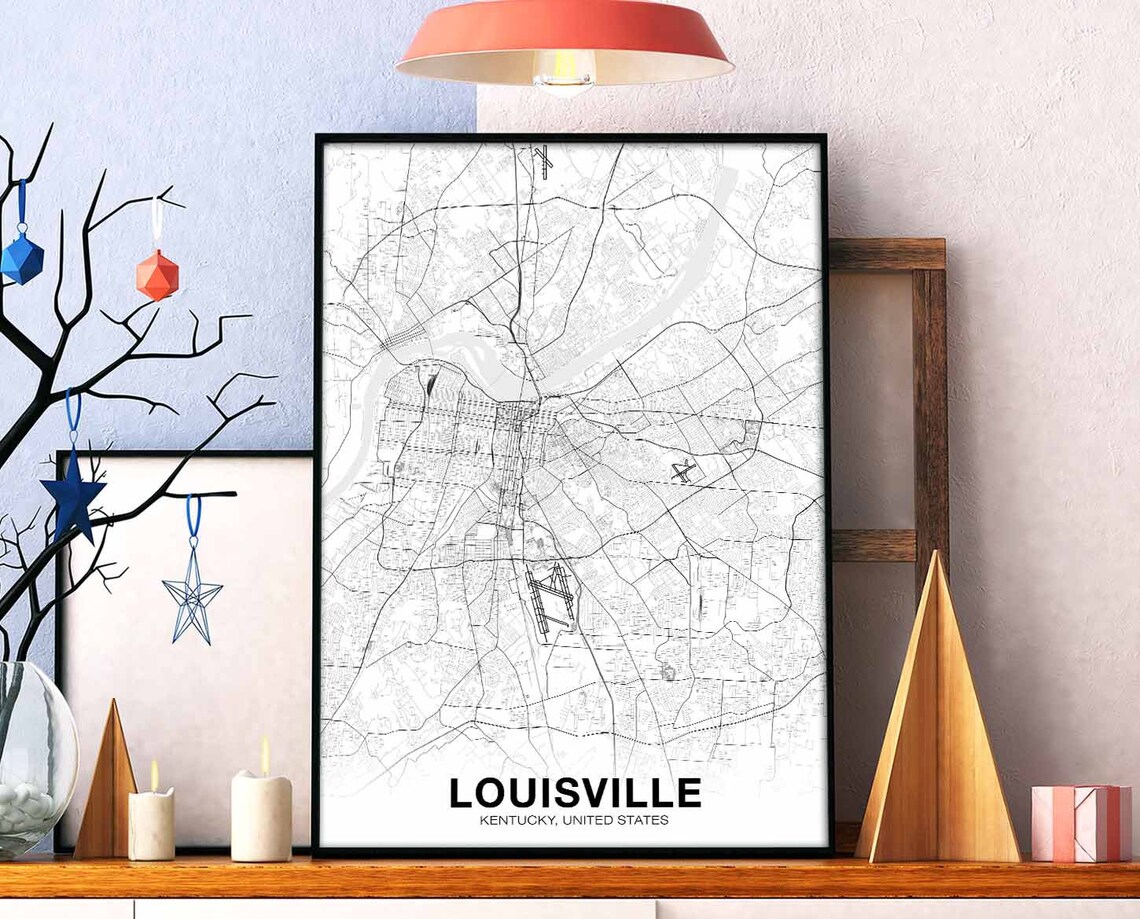 Louisville Kentucky USA Map Poster, Modern Home Decor